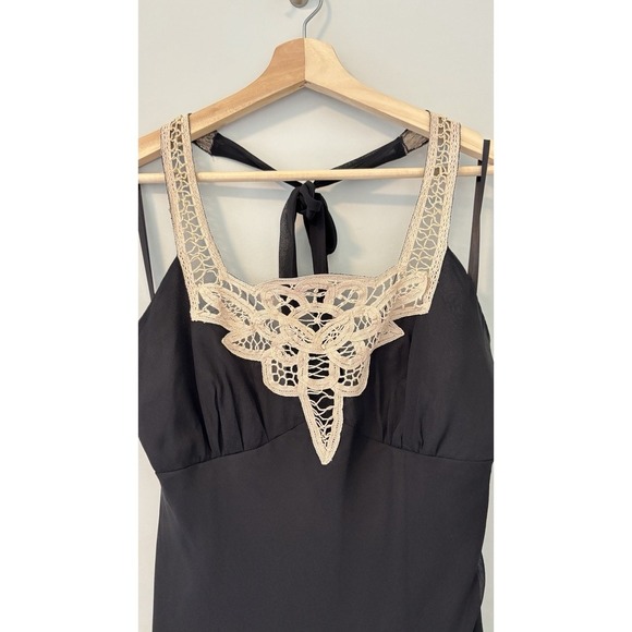 Nicole Miller Size 8 Halter Dress Crochet Black Chiffon Midi Romantic Victorian - Picture 3 of 12